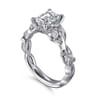 Lena - 14K White Gold Floral Emerald Cut Diamond Engagement Ring - 0.16 ct