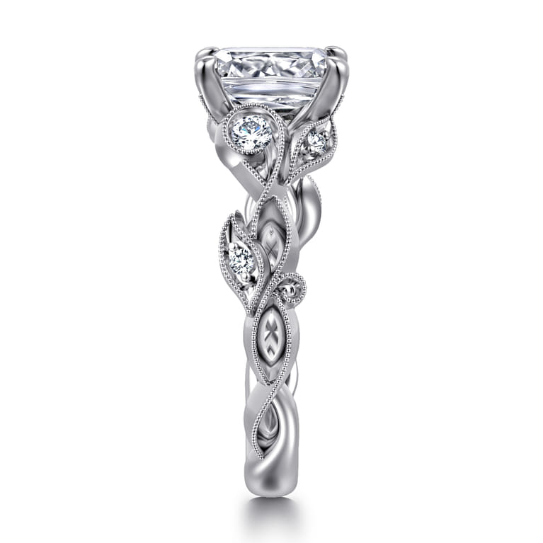 Lena - 14K White Gold Floral Emerald Cut Diamond Engagement Ring - 0.16 ct - Shot 4