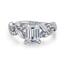 Camelia - 14K White Gold Floral Emerald Cut Diamond Engagement Ring - 0.19 ct