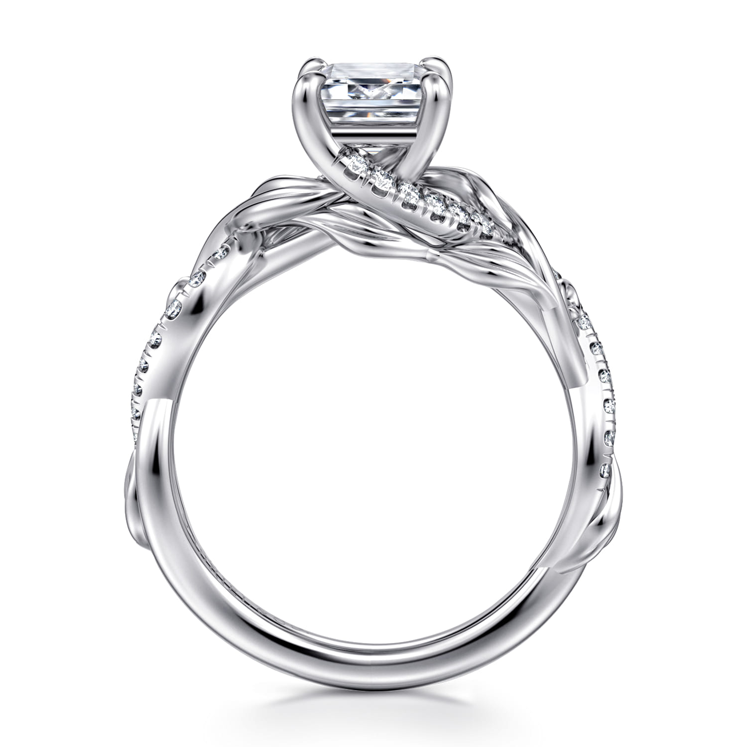 Camelia - 14K White Gold Floral Emerald Cut Diamond Engagement Ring - 0.19 ct - Shot 2