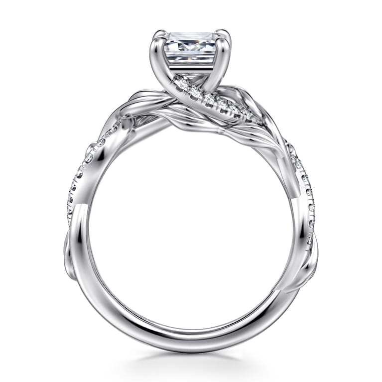 Camelia - 14K White Gold Floral Emerald Cut Diamond Engagement Ring - 0.19 ct - Shot 2
