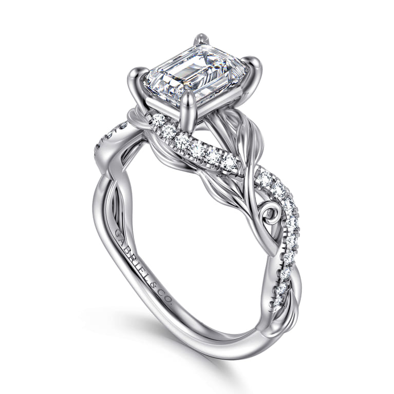 Camelia - 14K White Gold Floral Emerald Cut Diamond Engagement Ring - 0.19 ct - Shot 3
