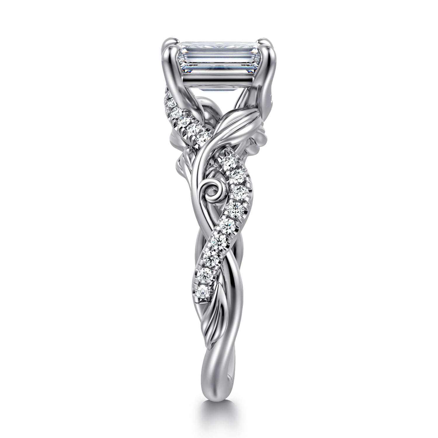 Camelia - 14K White Gold Floral Emerald Cut Diamond Engagement Ring - 0.19 ct - Shot 4