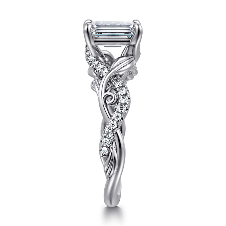 Camelia - 14K White Gold Floral Emerald Cut Diamond Engagement Ring - 0.19 ct - Shot 4