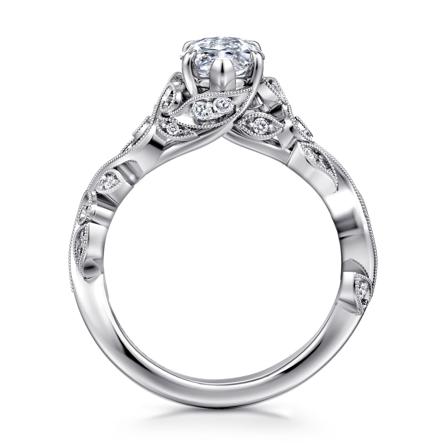 Martedi - 14K White Gold Floral Marquise Shape Diamond Engagement Ring - 0.17 ct - Shot 2