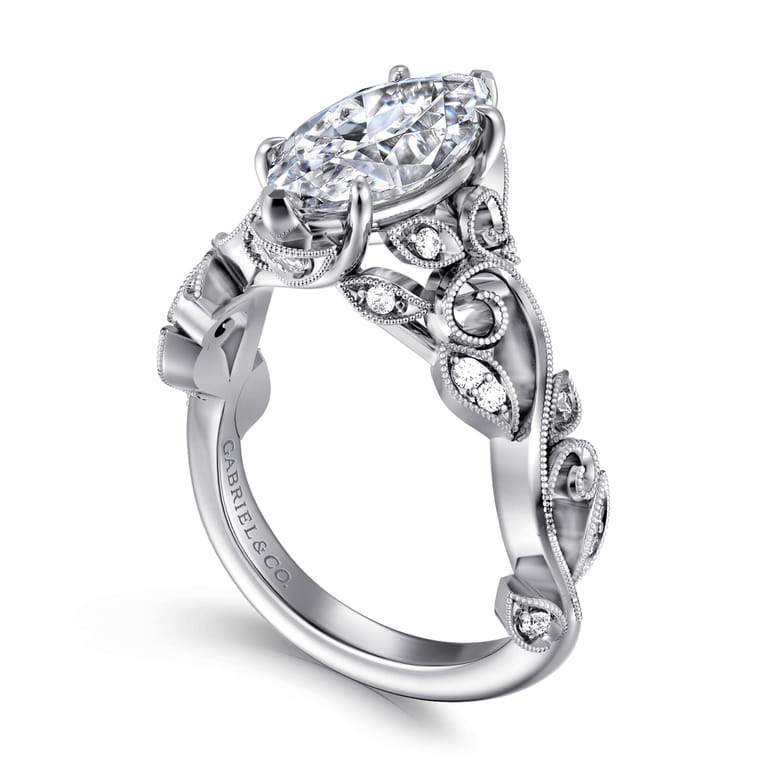 Martedi - 14K White Gold Floral Marquise Shape Diamond Engagement Ring - 0.17 ct - Shot 3