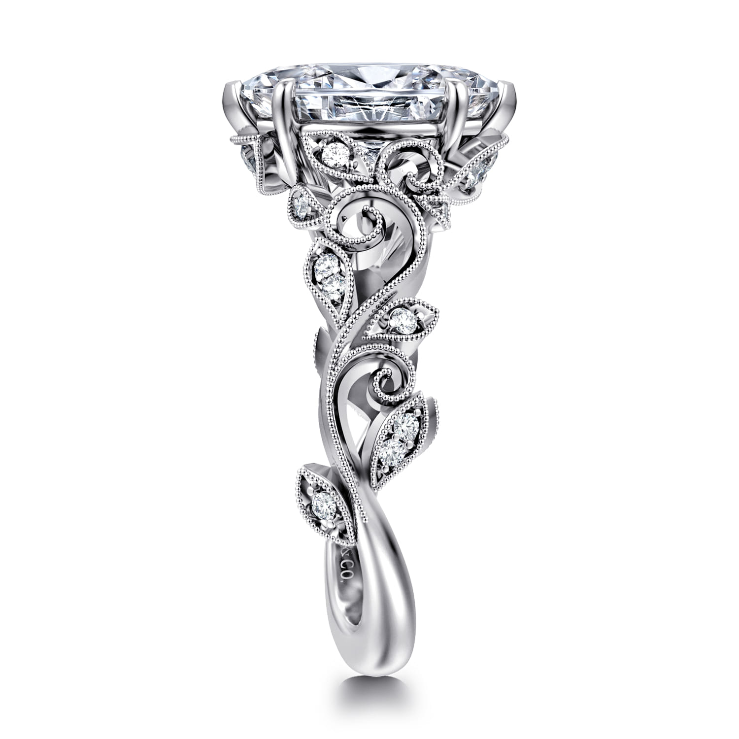 Martedi - 14K White Gold Floral Marquise Shape Diamond Engagement Ring - 0.17 ct - Shot 4