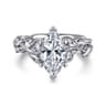 Lena - 14K White Gold Floral Marquise Shape Diamond Engagement Ring - 0.16 ct