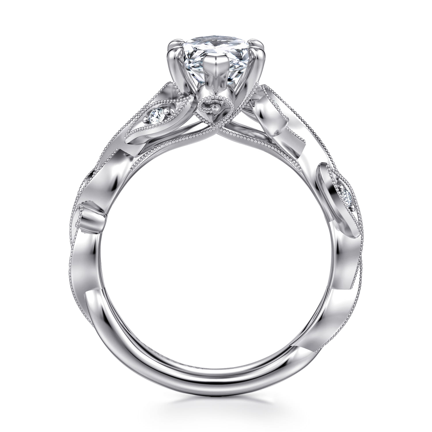 Lena - 14K White Gold Floral Marquise Shape Diamond Engagement Ring - 0.16 ct - Shot 2