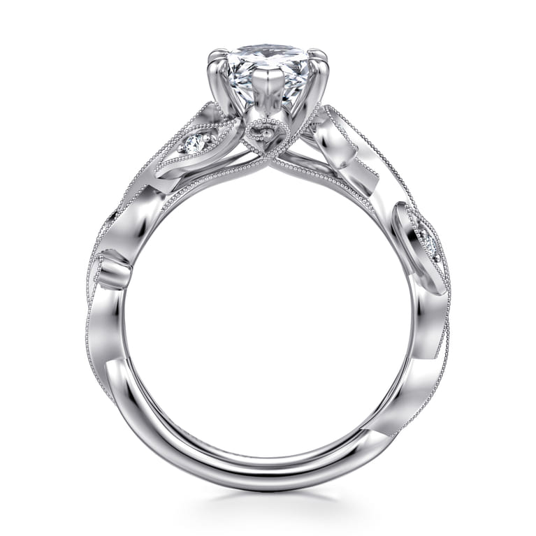 Lena - 14K White Gold Floral Marquise Shape Diamond Engagement Ring - 0.16 ct - Shot 2