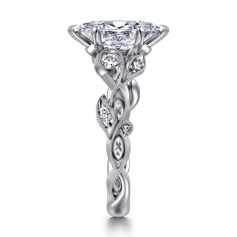Lena - 14K White Gold Floral Marquise Shape Diamond Engagement Ring - 0.16 ct - Shot 4