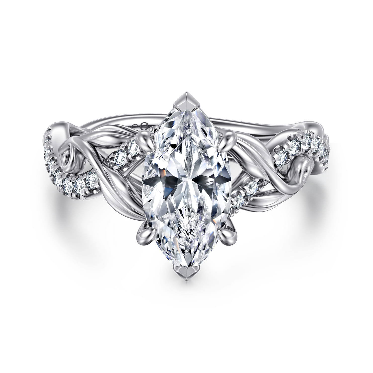 Camelia - 14K White Gold Floral Marquise Shape Diamond Engagement Ring - 0.19 ct - Shot 1