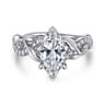 Camelia - 14K White Gold Floral Marquise Shape Diamond Engagement Ring - 0.19 ct