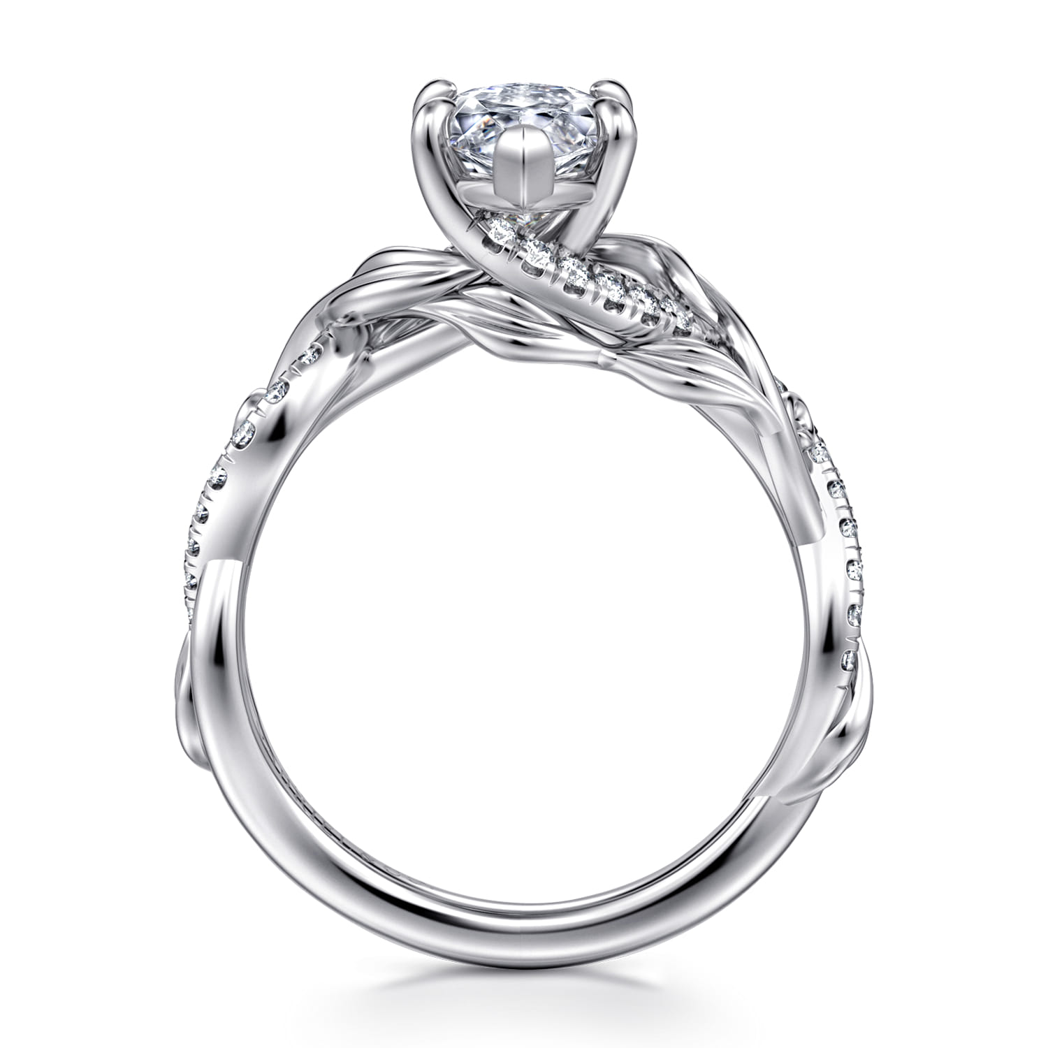 Camelia - 14K White Gold Floral Marquise Shape Diamond Engagement Ring - 0.19 ct - Shot 2