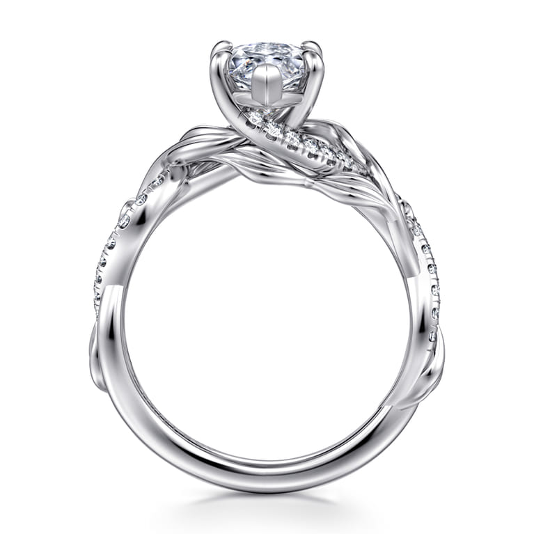 Camelia - 14K White Gold Floral Marquise Shape Diamond Engagement Ring - 0.19 ct - Shot 2