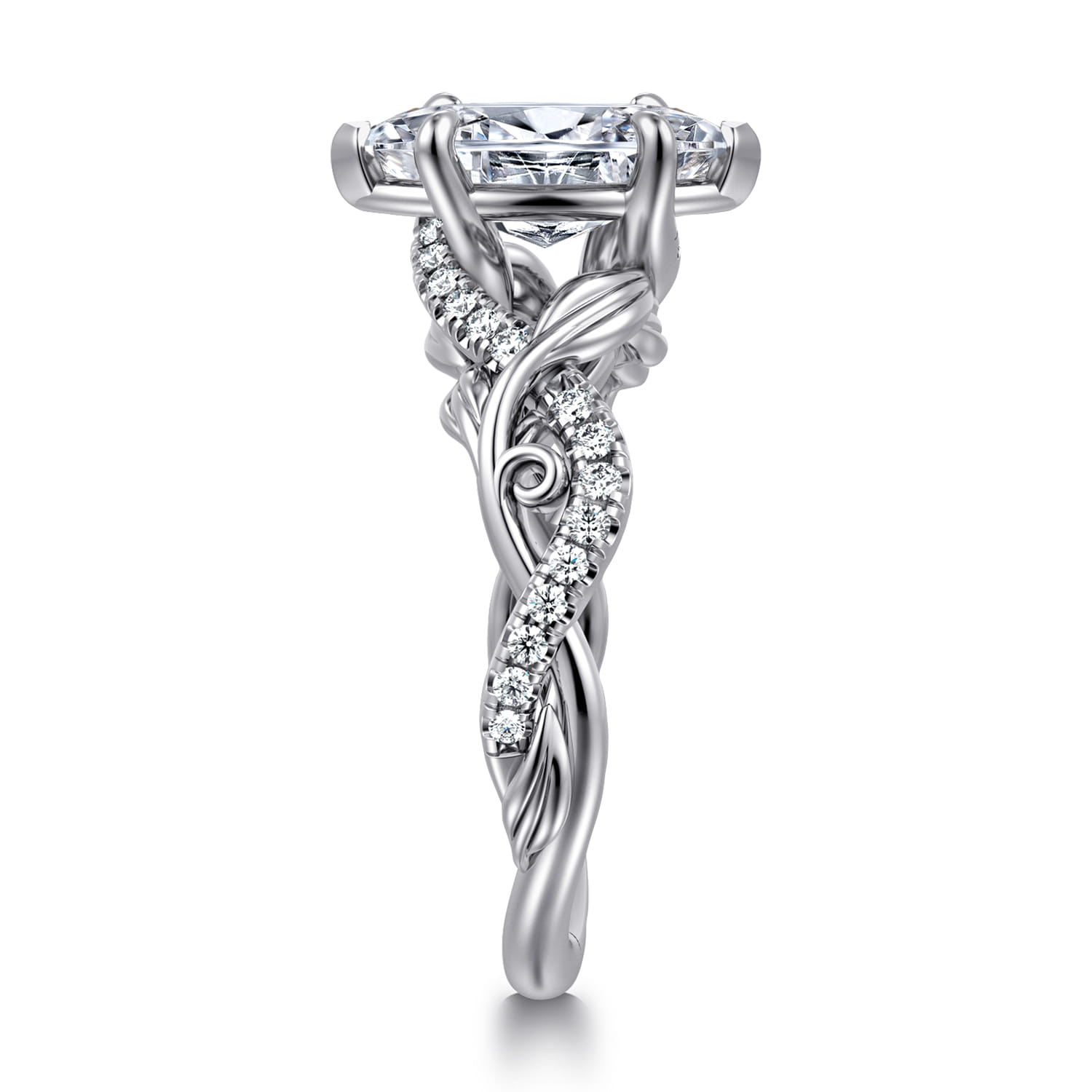 Camelia - 14K White Gold Floral Marquise Shape Diamond Engagement Ring - 0.19 ct - Shot 4