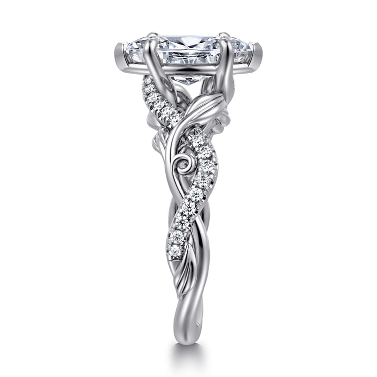 Camelia - 14K White Gold Floral Marquise Shape Diamond Engagement Ring - 0.19 ct - Shot 4