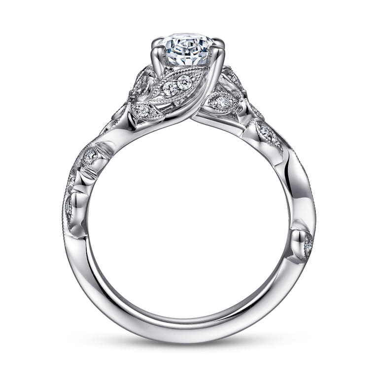 Martedi - 14K White Gold Floral Oval Diamond Engagement Ring - 0.15 ct - Shot 2