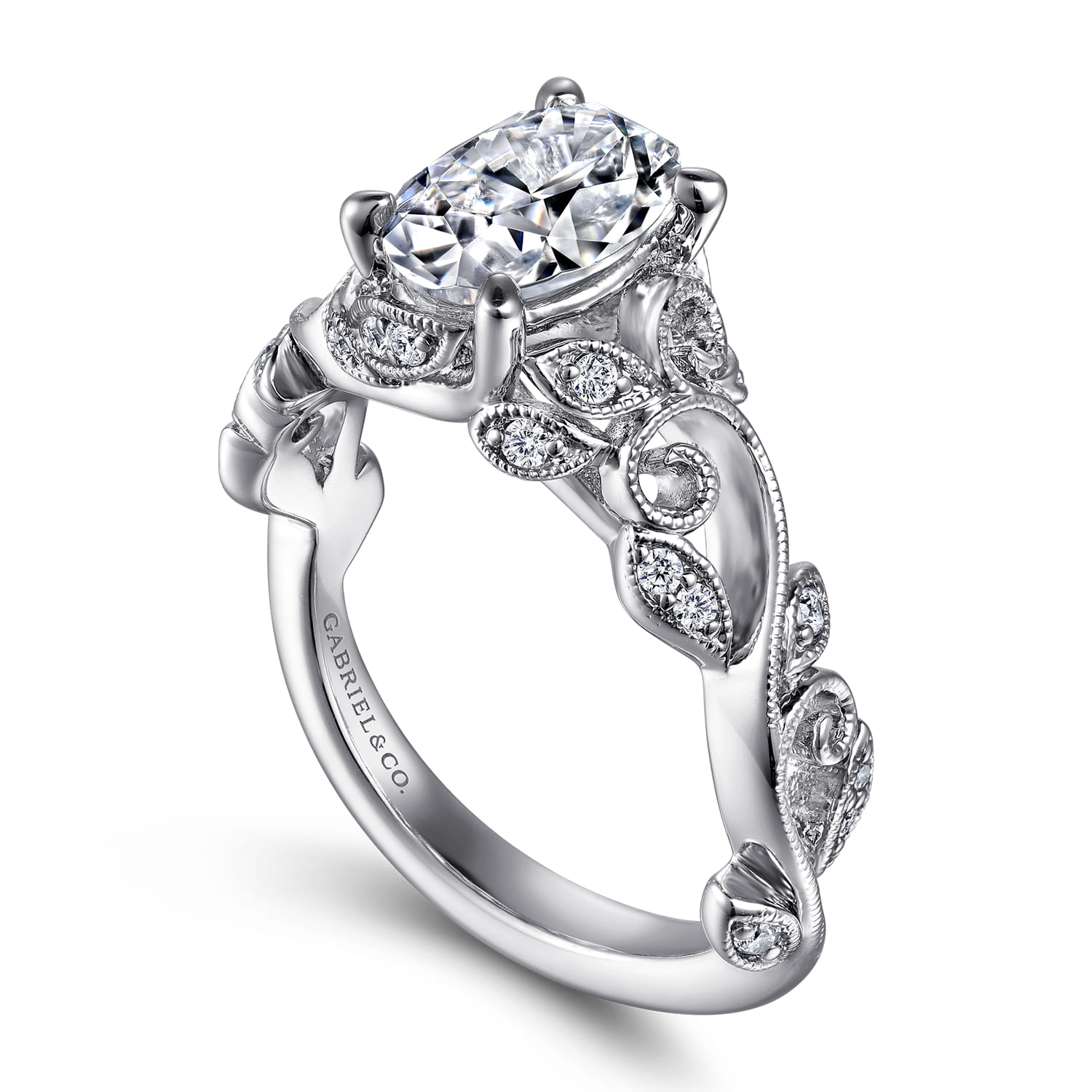 Martedi - 14K White Gold Floral Oval Diamond Engagement Ring - 0.15 ct - Shot 3