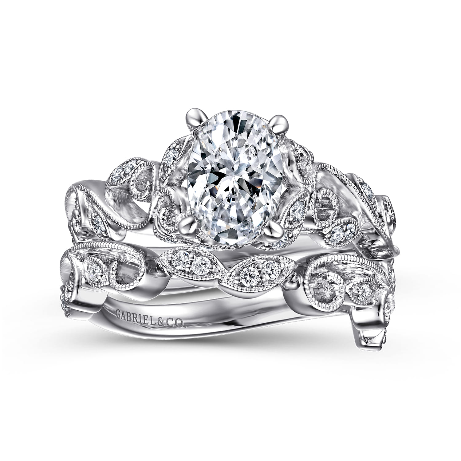 Martedi - 14K White Gold Floral Oval Diamond Engagement Ring - 0.15 ct - Shot 4