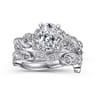 Martedi - 14K White Gold Floral Oval Diamond Engagement Ring - 0.15 ct