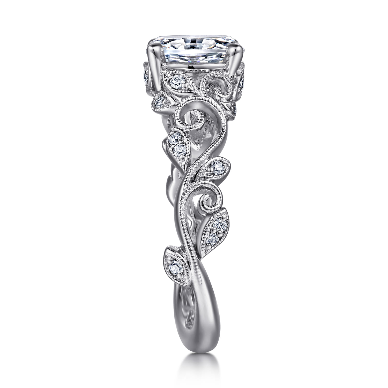 Martedi - 14K White Gold Floral Oval Diamond Engagement Ring - 0.15 ct - Shot 5