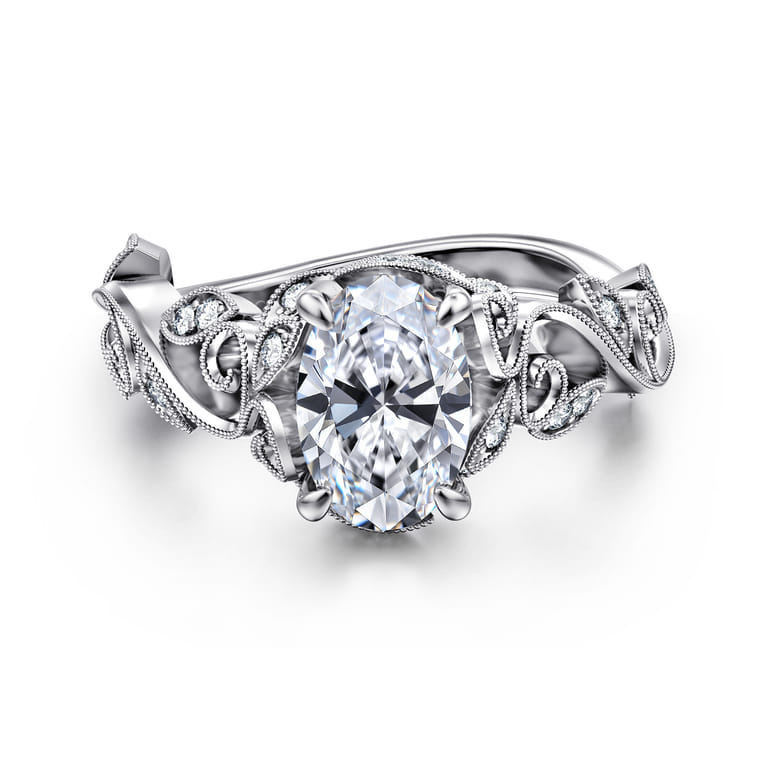 Martedi - 14K White Gold Floral Oval Diamond Engagement Ring - 0.15 ct - Shot 1