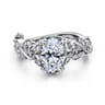 Martedi - 14K White Gold Floral Oval Diamond Engagement Ring - 0.15 ct