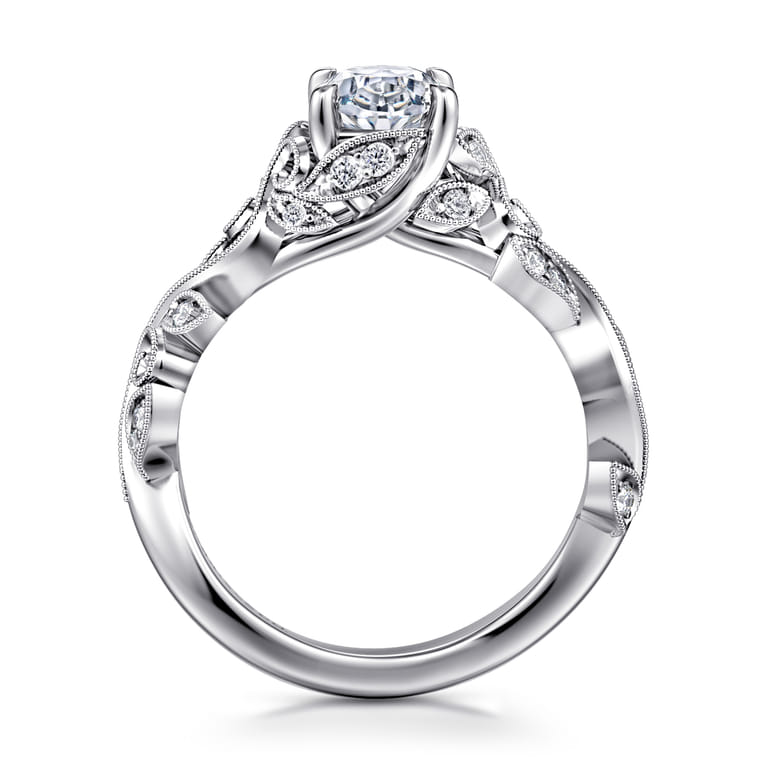 Martedi - 14K White Gold Floral Oval Diamond Engagement Ring - 0.15 ct - Shot 2