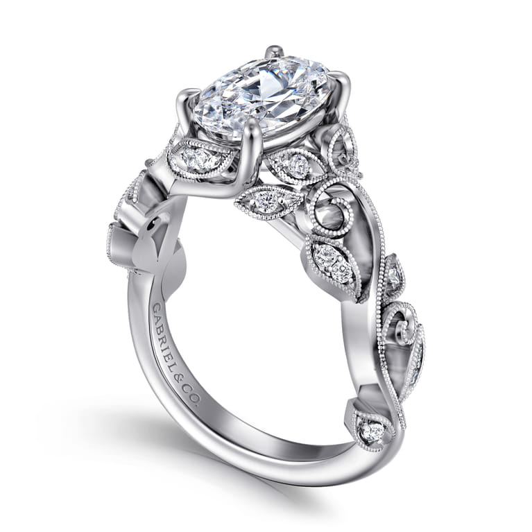 Martedi - 14K White Gold Floral Oval Diamond Engagement Ring - 0.15 ct - Shot 3