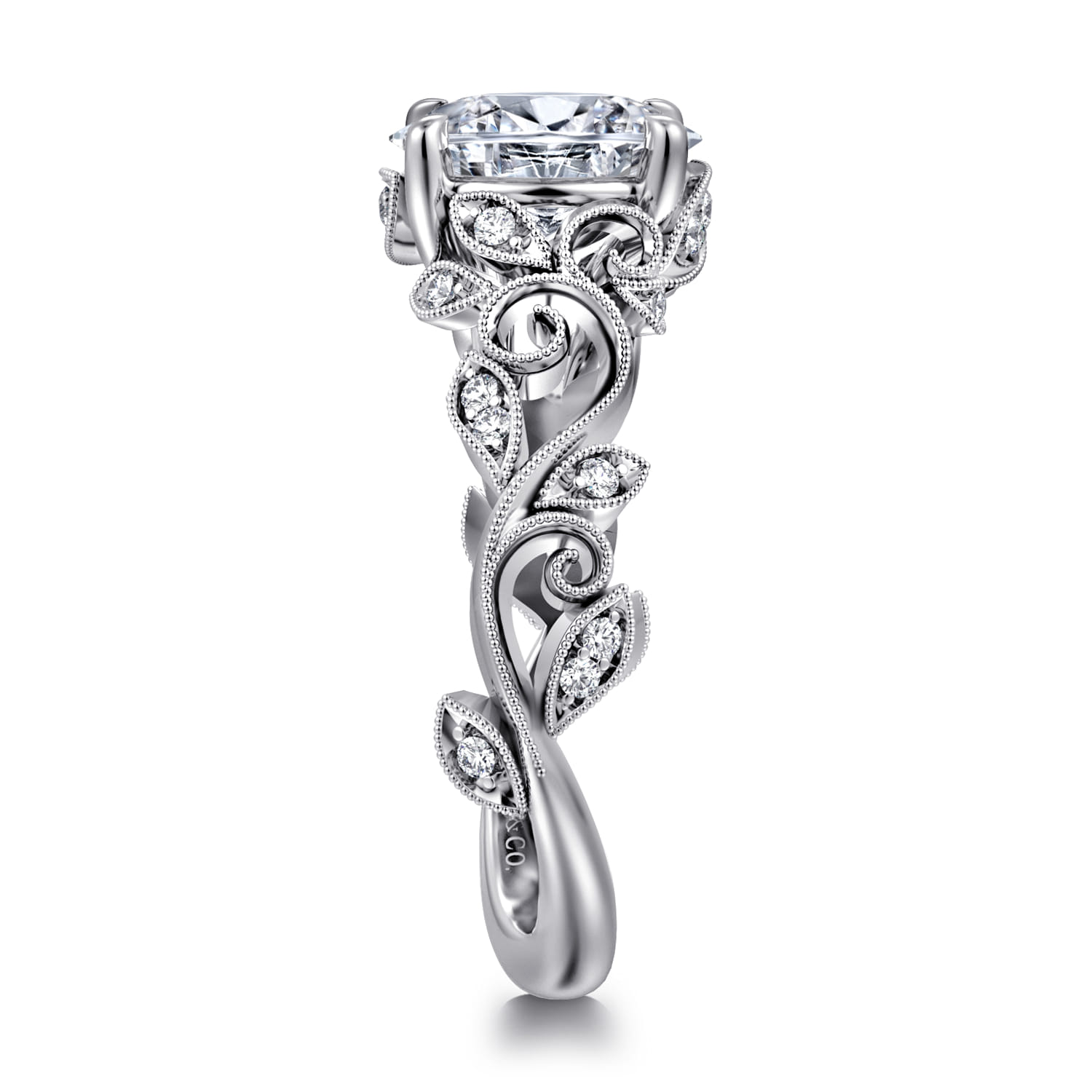 Martedi - 14K White Gold Floral Oval Diamond Engagement Ring - 0.15 ct - Shot 4