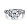 Lena - 14K White Gold Floral Oval Diamond Engagement Ring - 0.16 ct