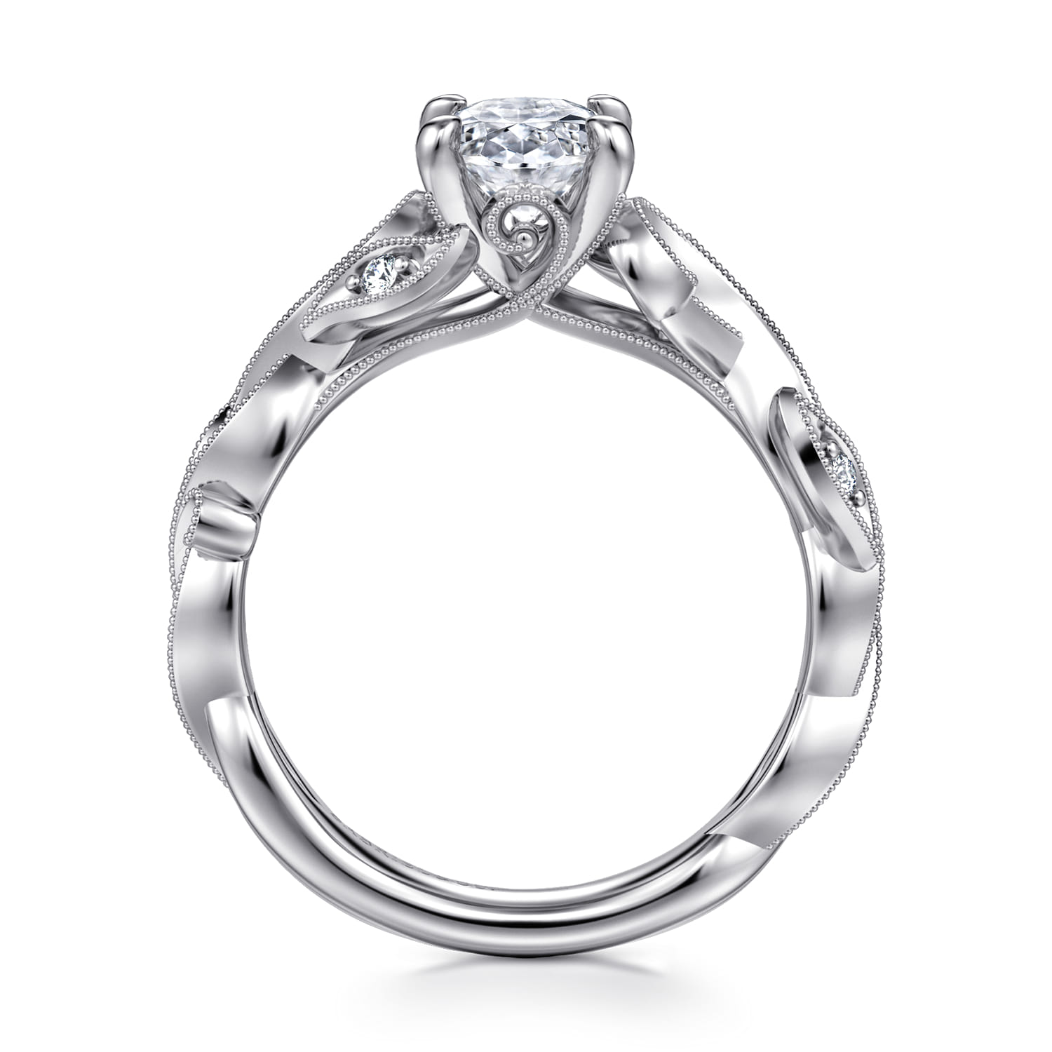 Lena - 14K White Gold Floral Oval Diamond Engagement Ring - 0.16 ct - Shot 2
