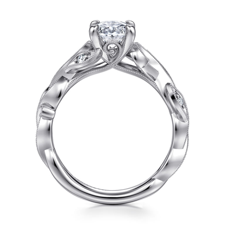 Lena - 14K White Gold Floral Oval Diamond Engagement Ring - 0.16 ct - Shot 2
