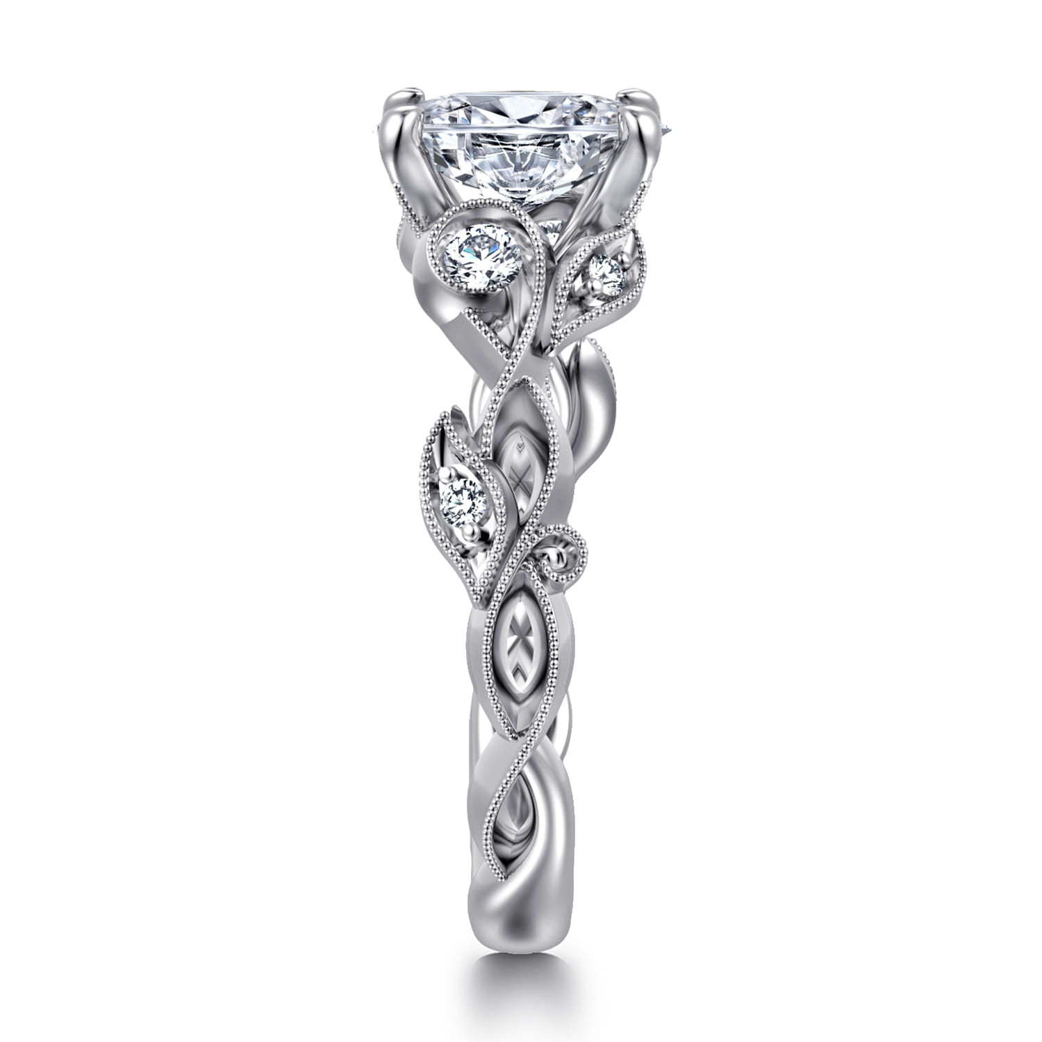 Lena - 14K White Gold Floral Oval Diamond Engagement Ring - 0.16 ct - Shot 4