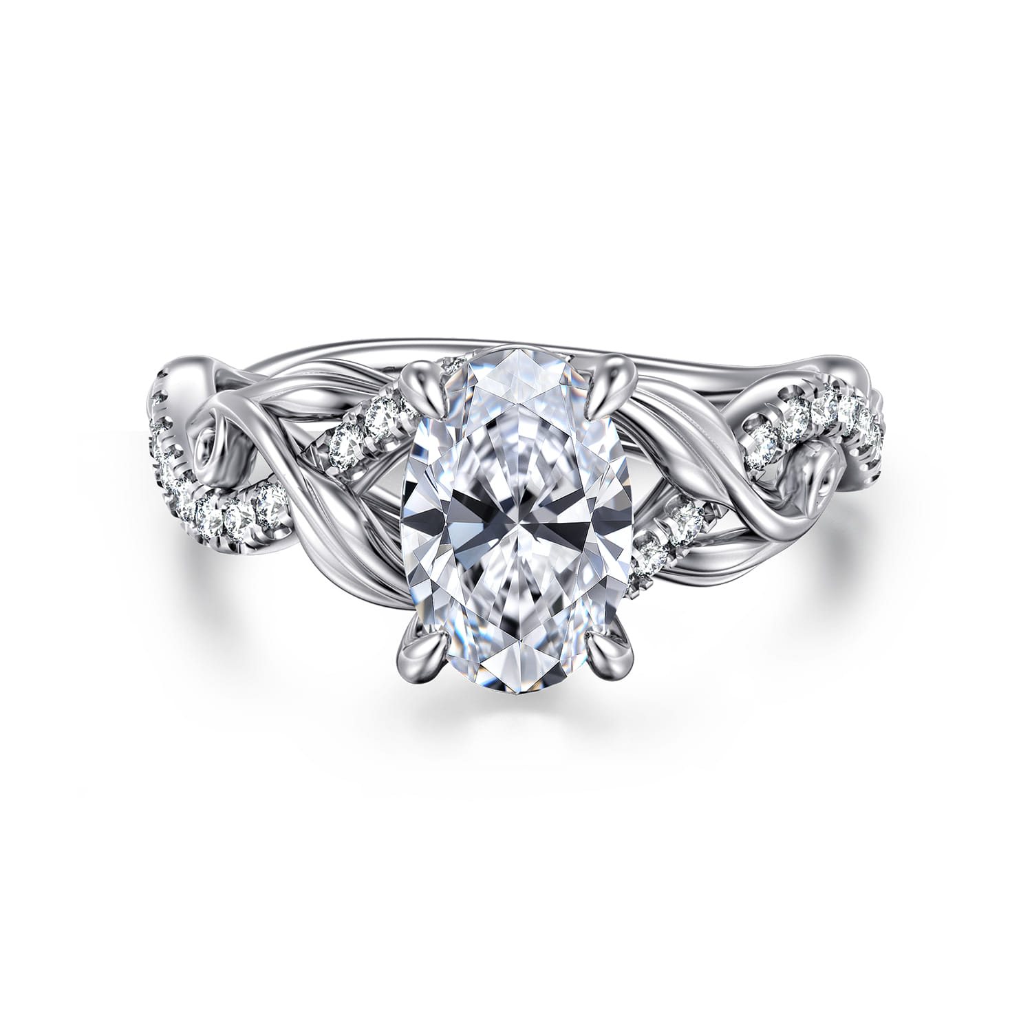 Camelia - 14K White Gold Floral Oval Diamond Engagement Ring - 0.19 ct - Shot 1