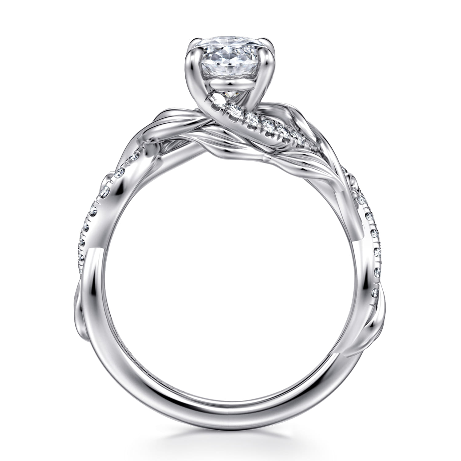 Camelia - 14K White Gold Floral Oval Diamond Engagement Ring - 0.19 ct - Shot 2