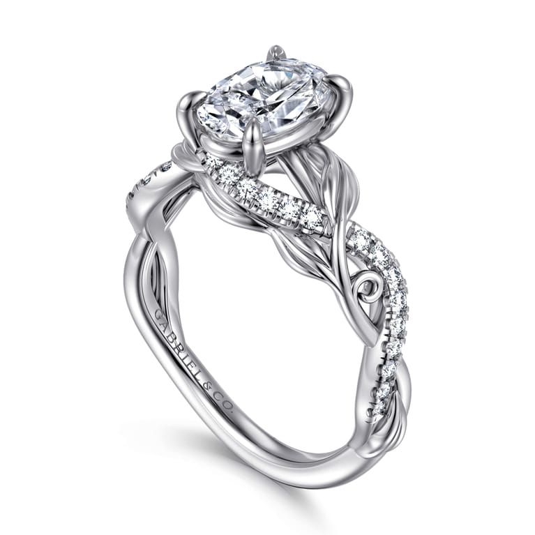 Camelia - 14K White Gold Floral Oval Diamond Engagement Ring - 0.19 ct - Shot 3