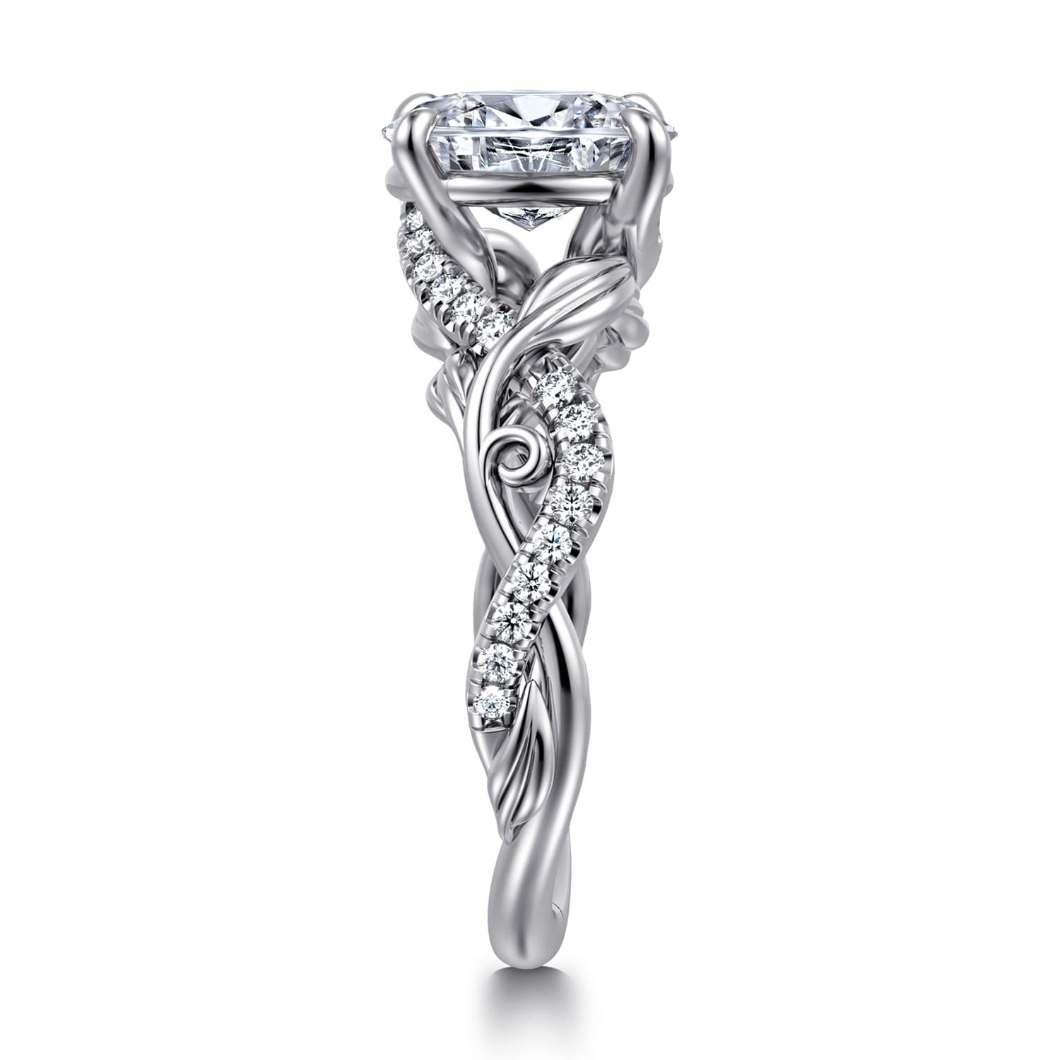 Camelia - 14K White Gold Floral Oval Diamond Engagement Ring - 0.19 ct - Shot 4