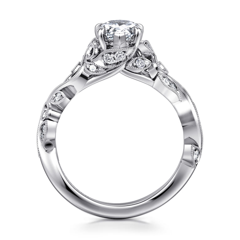 Martedi - 14K White Gold Floral Pear Shape Diamond Engagement Ring - 0.16 ct - Shot 2
