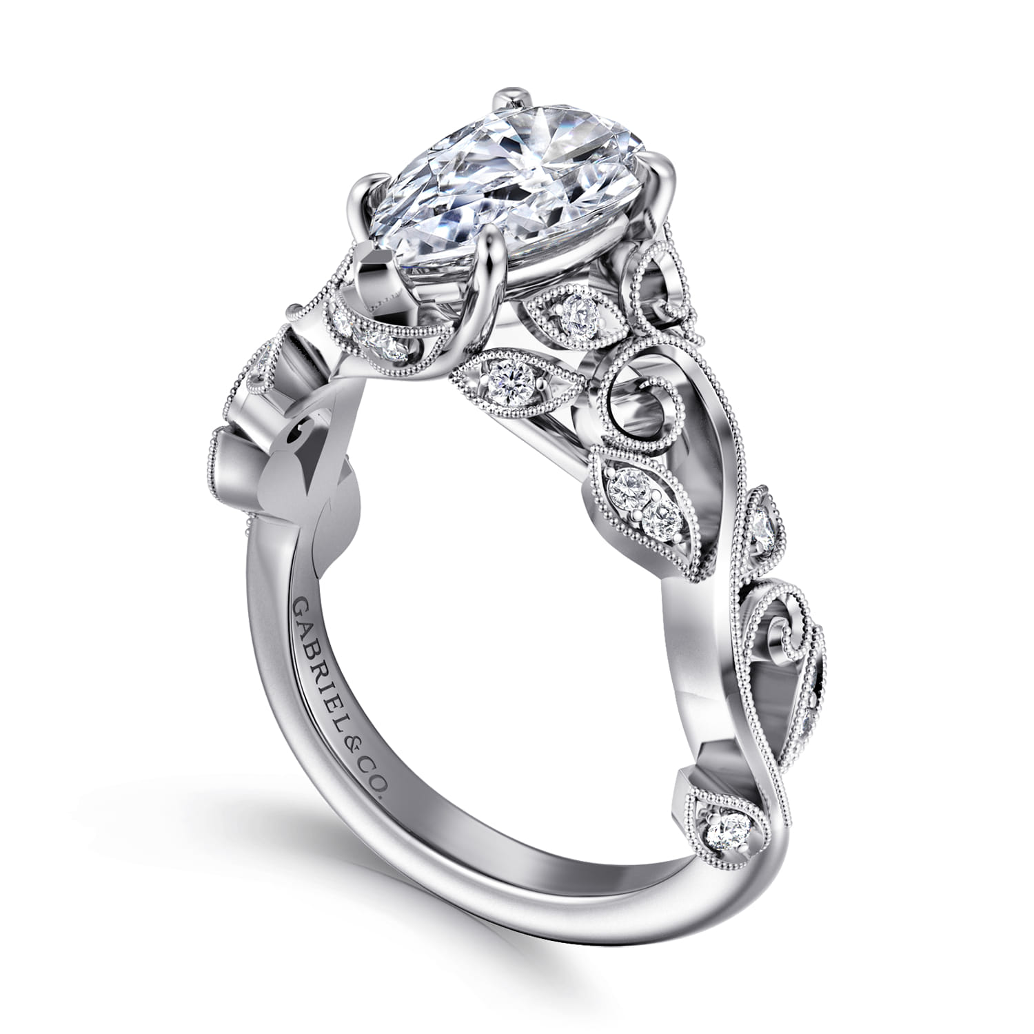 Martedi - 14K White Gold Floral Pear Shape Diamond Engagement Ring - 0.16 ct - Shot 3