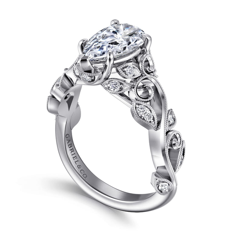 Martedi - 14K White Gold Floral Pear Shape Diamond Engagement Ring - 0.16 ct - Shot 3