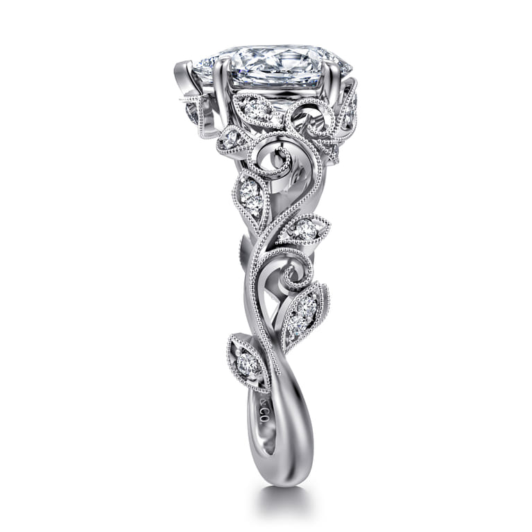 Martedi - 14K White Gold Floral Pear Shape Diamond Engagement Ring - 0.16 ct - Shot 4