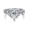 Lena - 14K White Gold Floral Pear Shape Diamond Engagement Ring - 0.16 ct