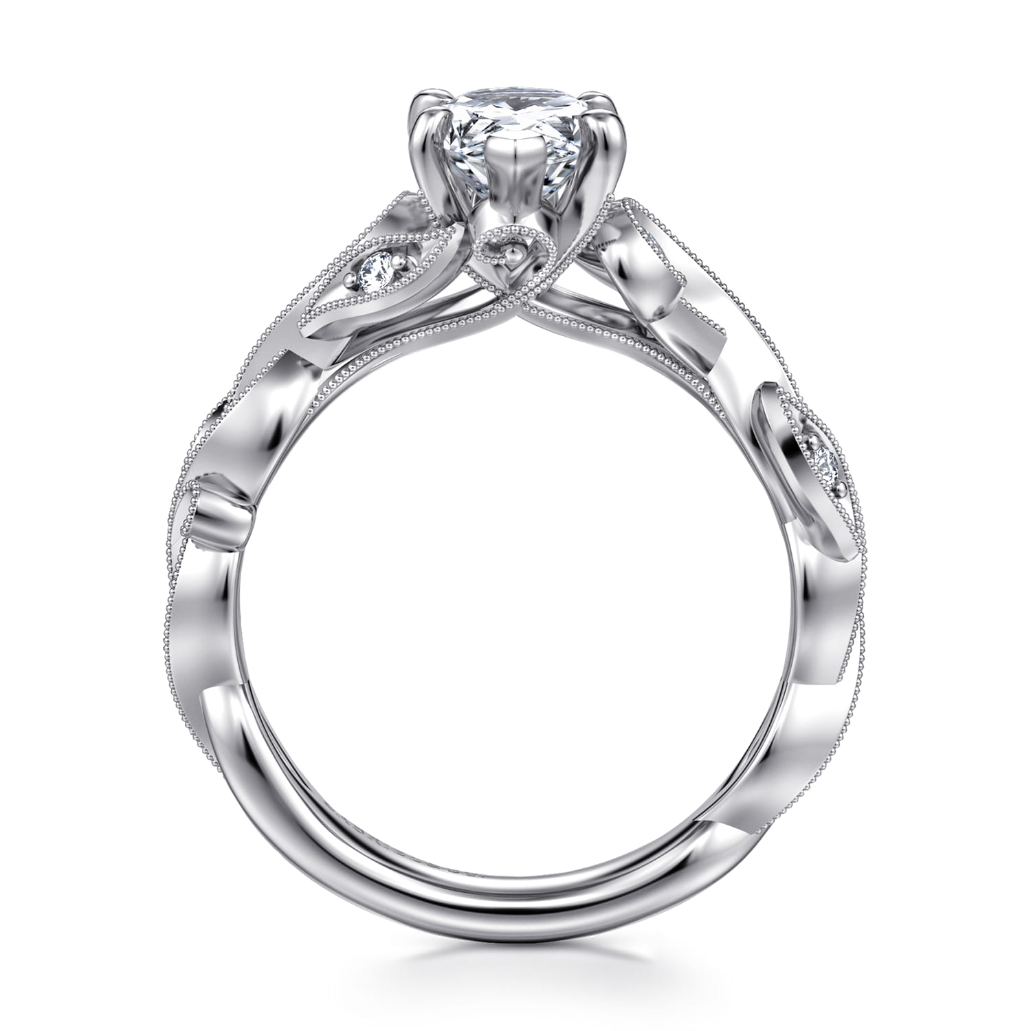 Lena - 14K White Gold Floral Pear Shape Diamond Engagement Ring - 0.16 ct - Shot 2