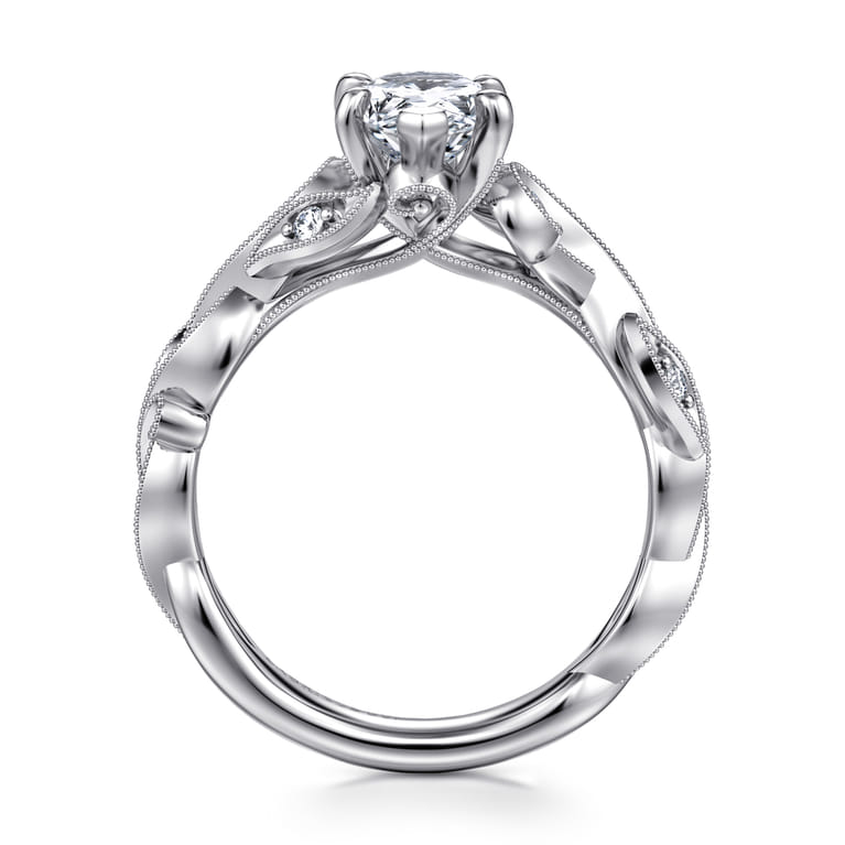 Lena - 14K White Gold Floral Pear Shape Diamond Engagement Ring - 0.16 ct - Shot 2