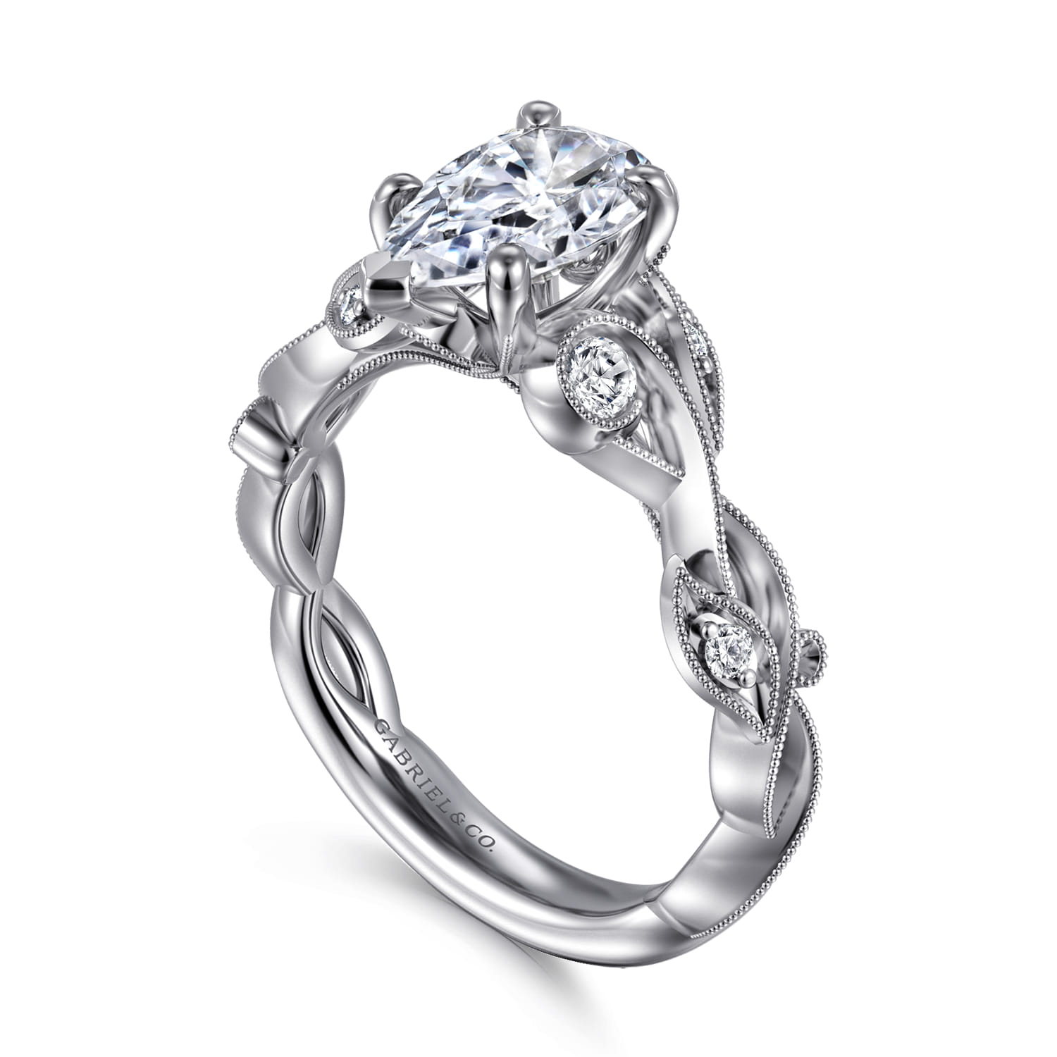 Lena - 14K White Gold Floral Pear Shape Diamond Engagement Ring - 0.16 ct - Shot 3