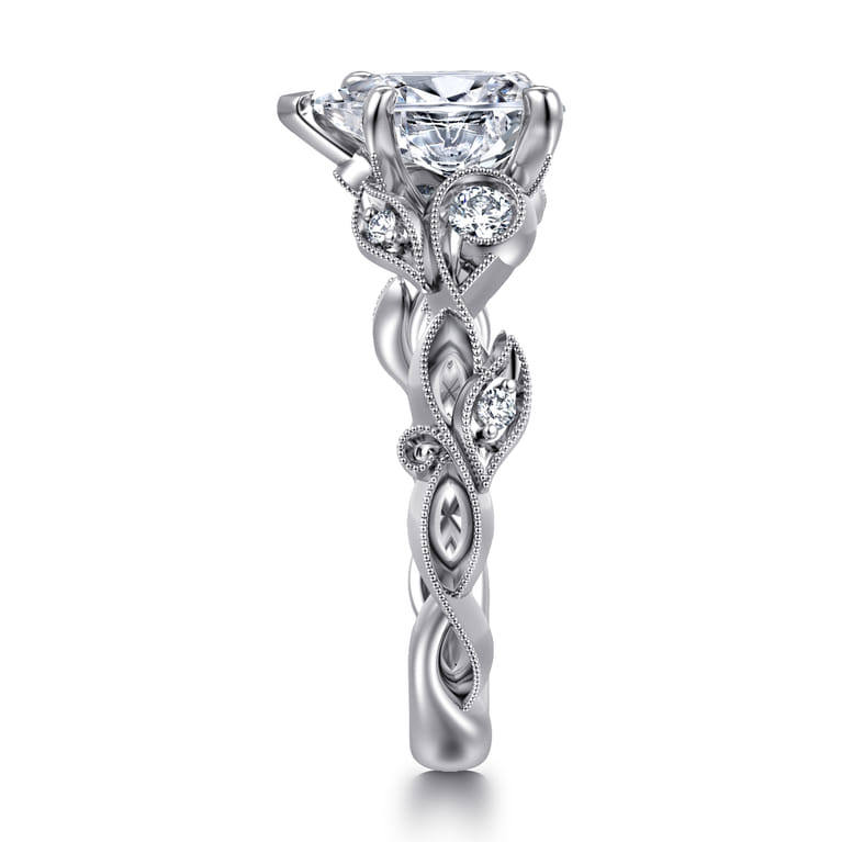 Lena - 14K White Gold Floral Pear Shape Diamond Engagement Ring - 0.16 ct - Shot 4