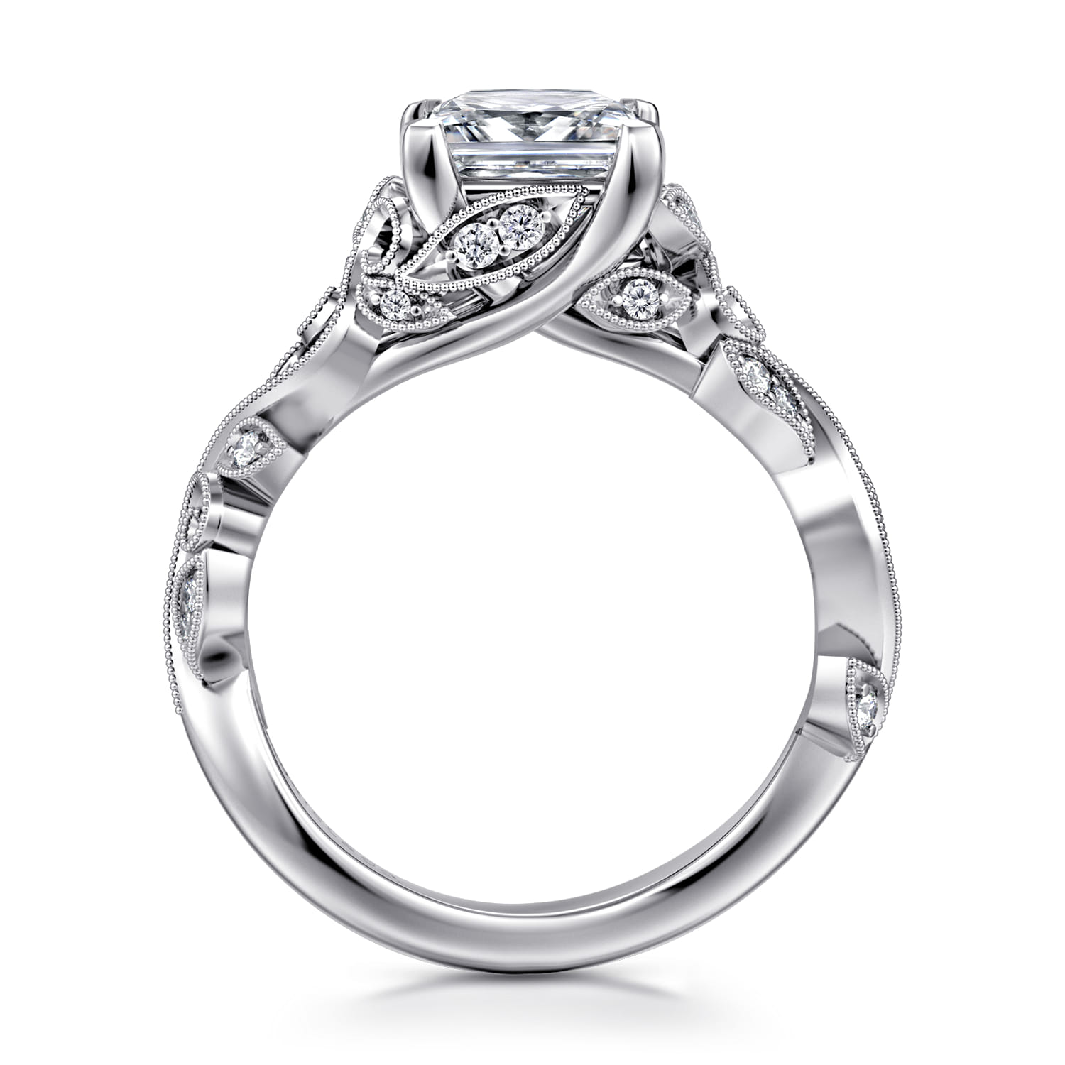 Martedi - 14K White Gold Floral Princess Cut Diamond Engagement Ring - 0.15 ct - Shot 2