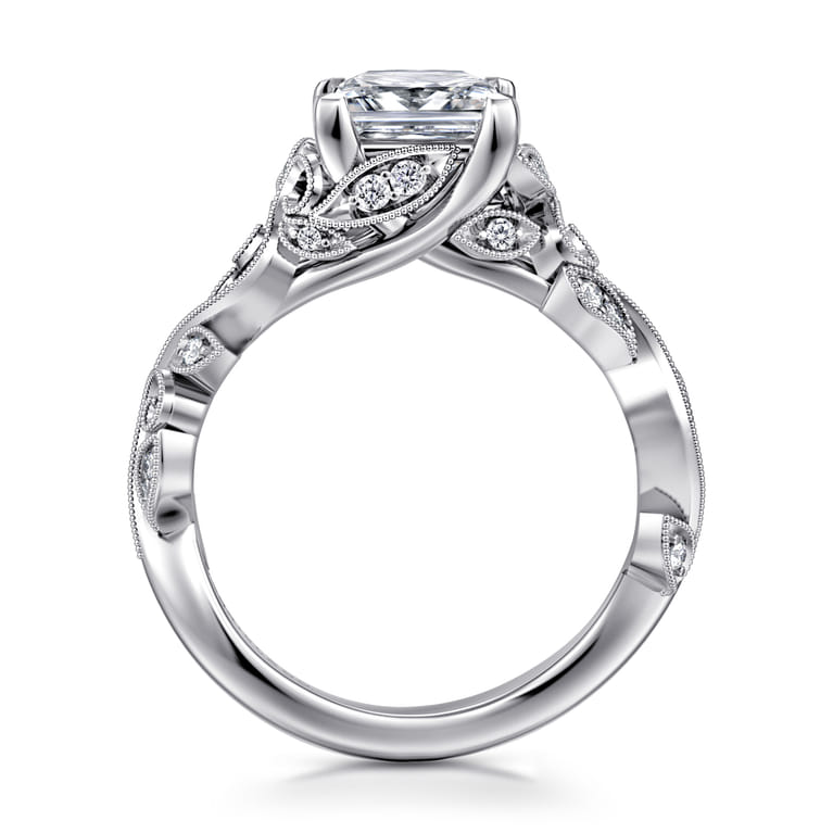Martedi - 14K White Gold Floral Princess Cut Diamond Engagement Ring - 0.15 ct - Shot 2